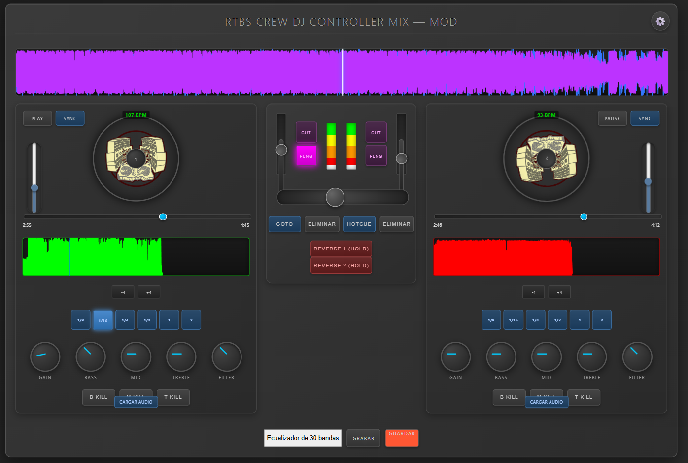 Interfaz completa del mezclador DJ